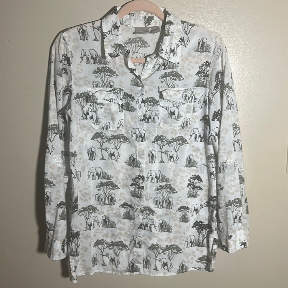 Chicos Safari Elephant Print‎ Button Down Top | 0